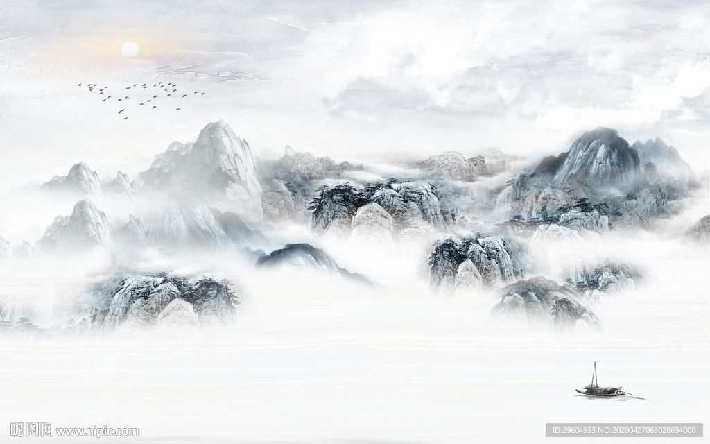 简约中式风山水画 tif分层