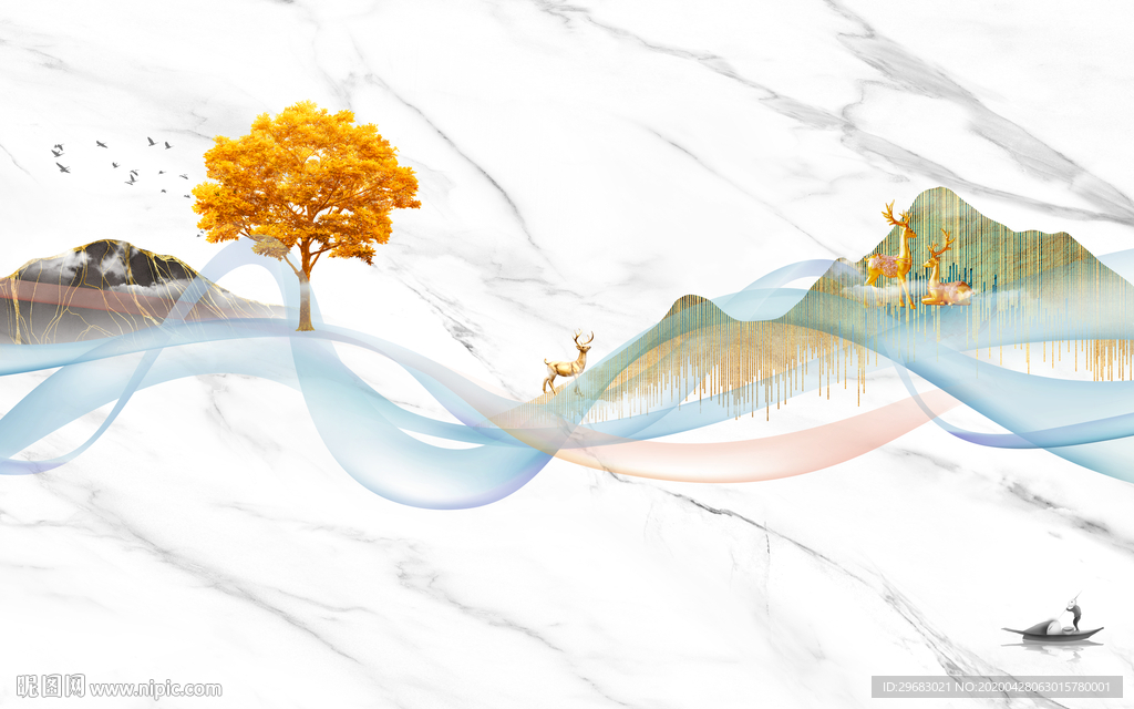 简约新轻奢山水画 tif分层