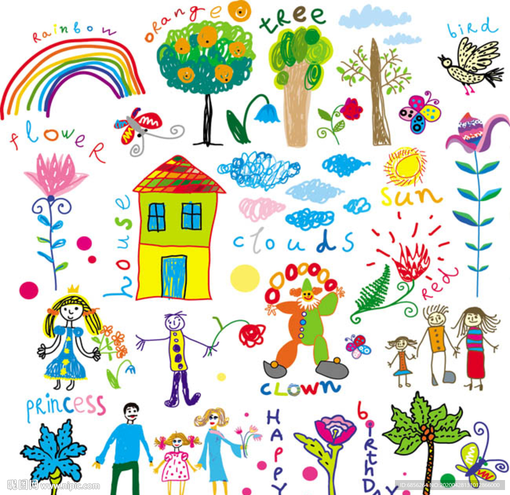 儿童画  手绘 矢量 素材