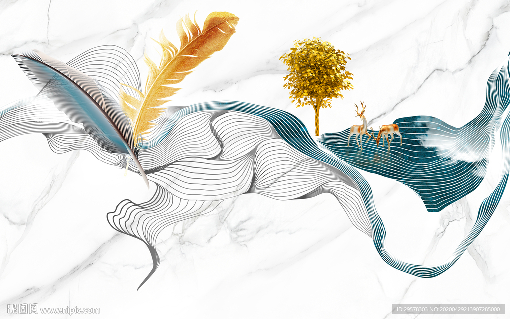 羽毛线条爆款画 TIF分层