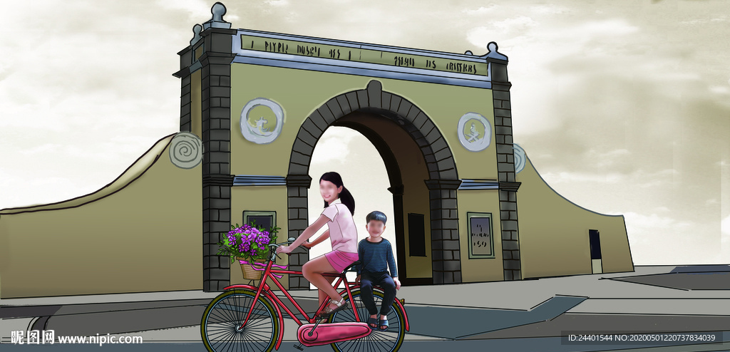 姐弟骑自行车设计怀旧