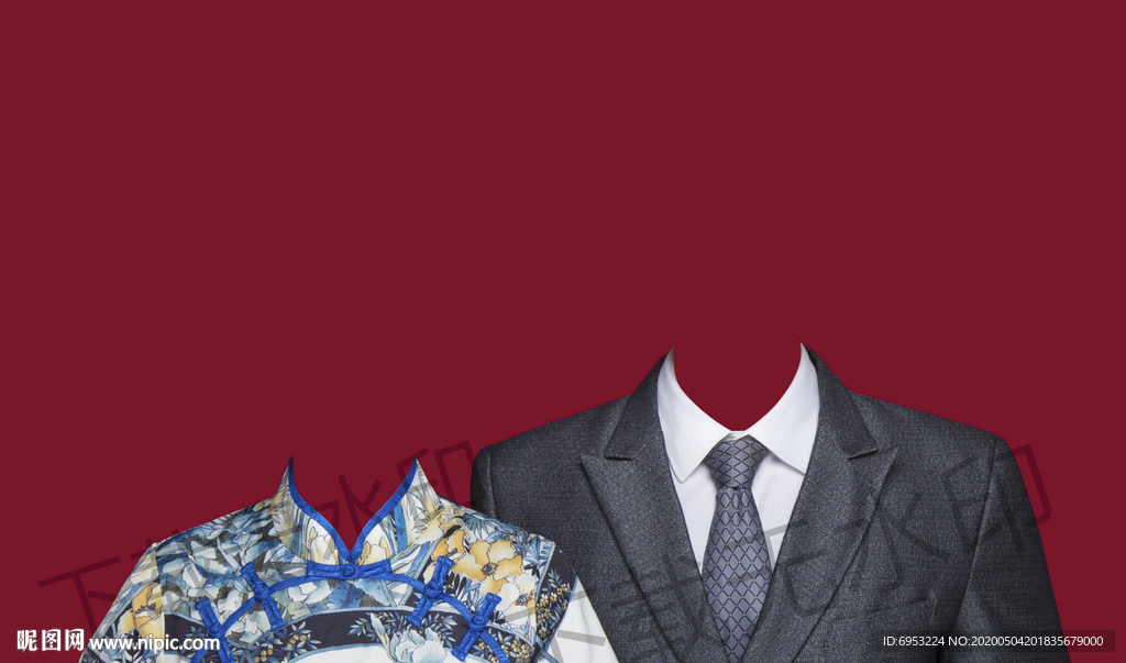 结婚登记照西装模板唐装旗袍