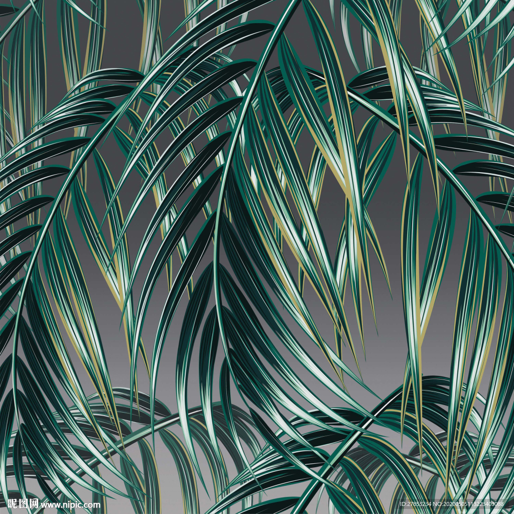 欧式复古雨林西洋画棕榈叶风景背