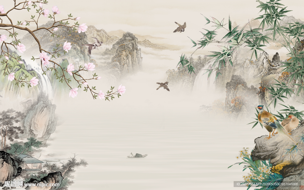 最新 简约山水画 TIF分层