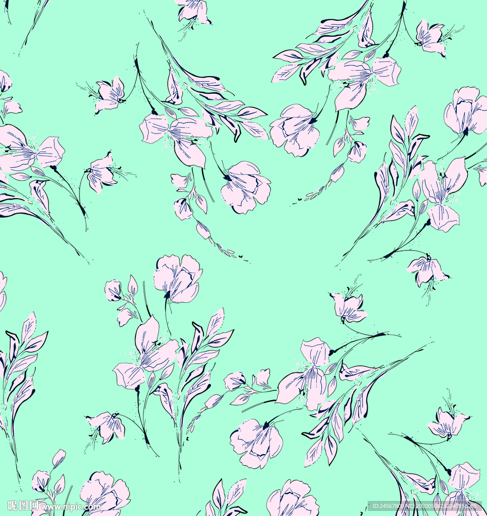 线条花  数码印花