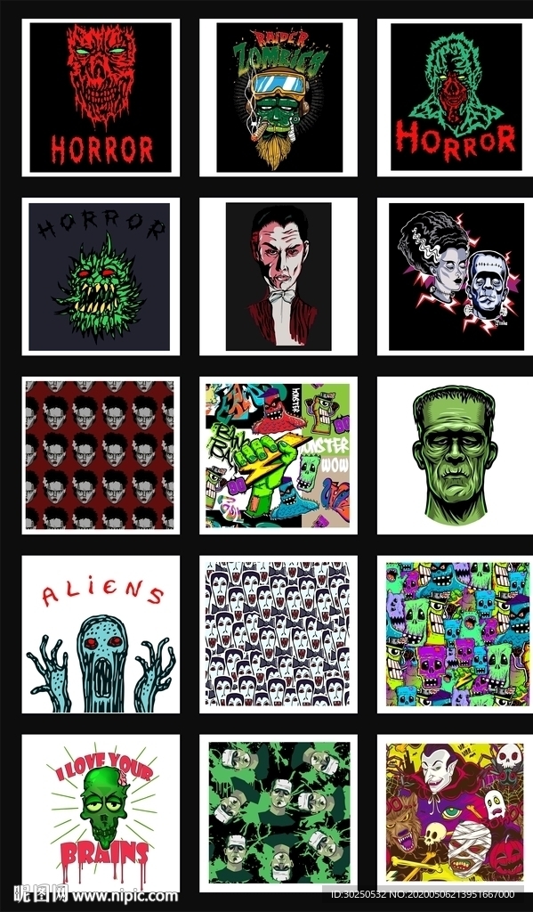 抽象恐怖人头印花