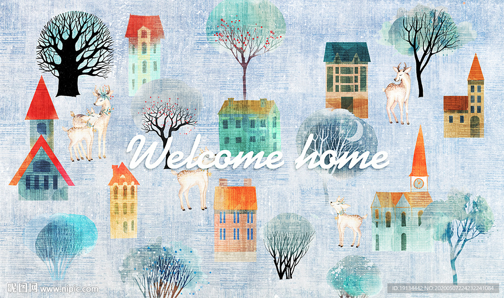 手绘房子树地毯地垫