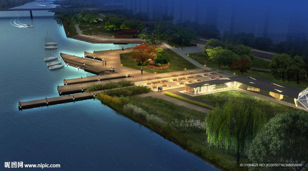 景观园林夜景湿地效果图