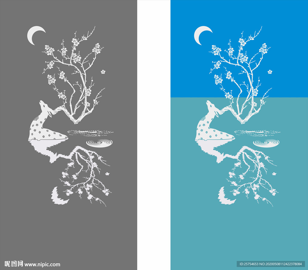 树角鹿 梅花 水鹿望月