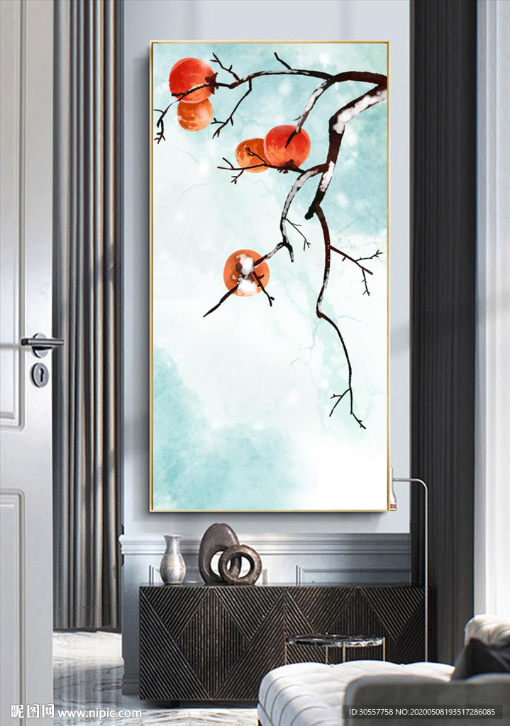 现代简约柿子装饰玄关画