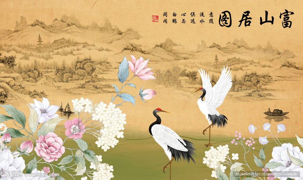 中式山水背景墙