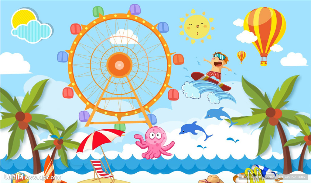 卡通儿童水上乐园背景墙图片