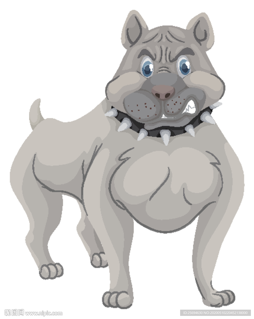 卡通灰白色戴项圈威风肌肉狗