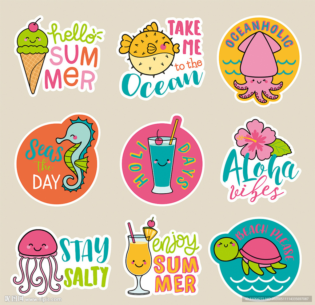 卡通夏季鱼类插画图案