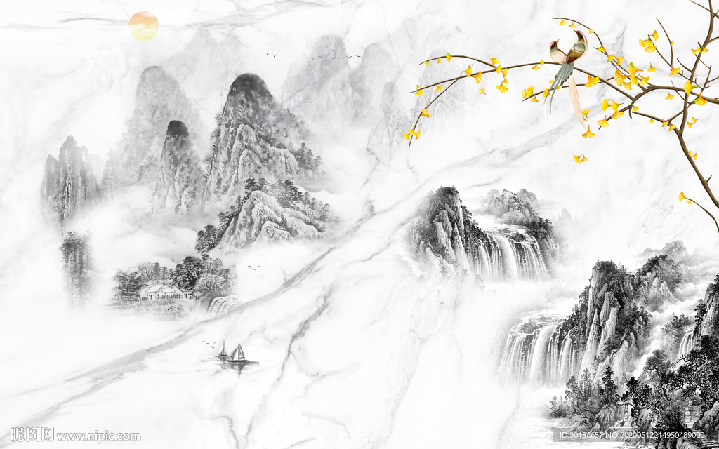 中式山水画背景 TIF分层