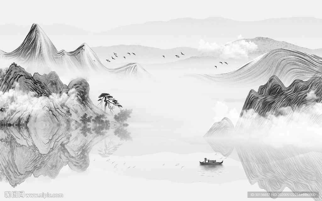 中国风高档山水画 TIF分层