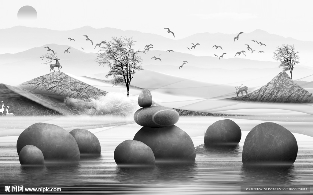 现代大气山水画 TIF分层