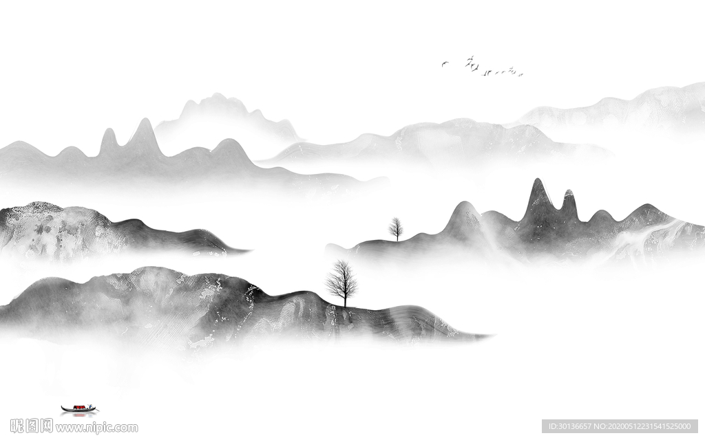 中式风高档山水画 TIF分层