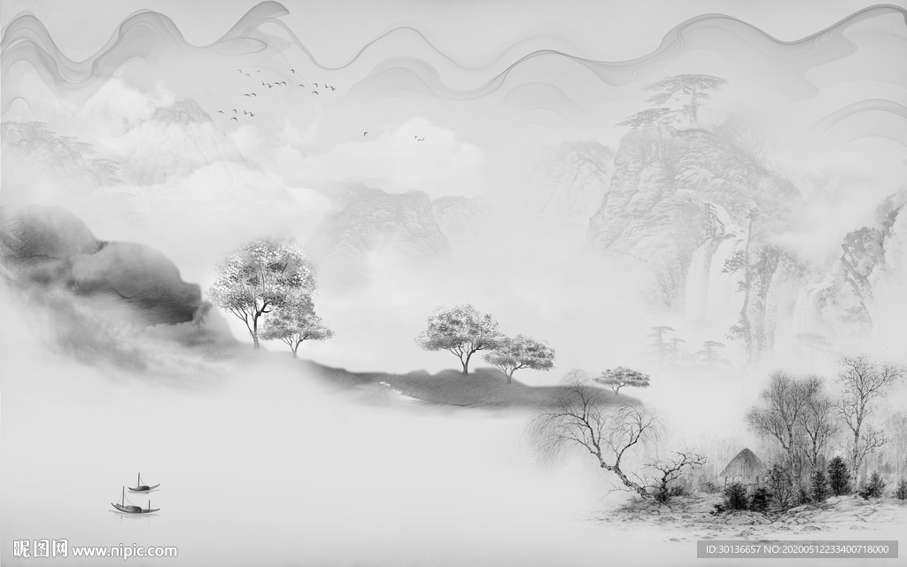 新中式大气山水画 TIF分层