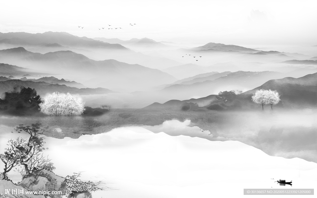 中式高档山水画 TIF分层