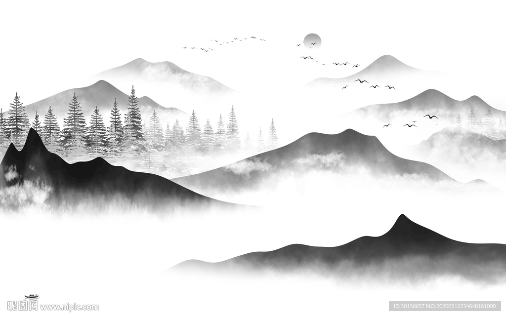 新中式高档山水画 TIF分层