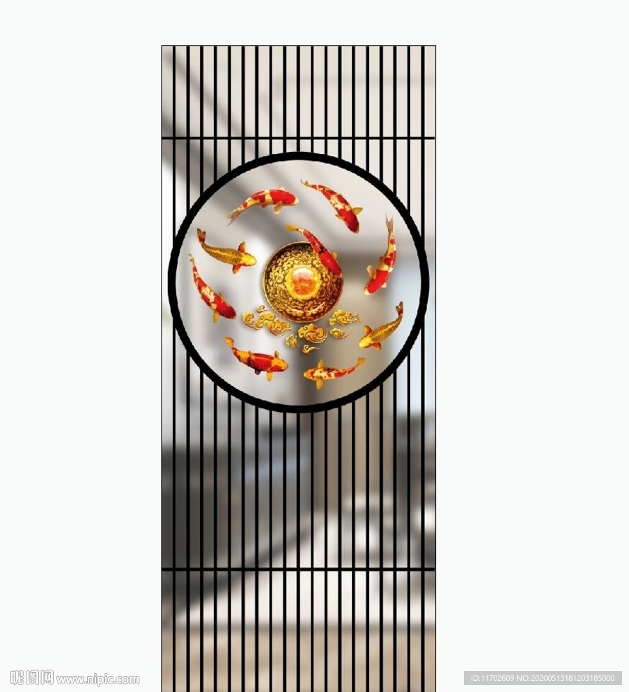 新中式 九鱼图 UV高清印刷图