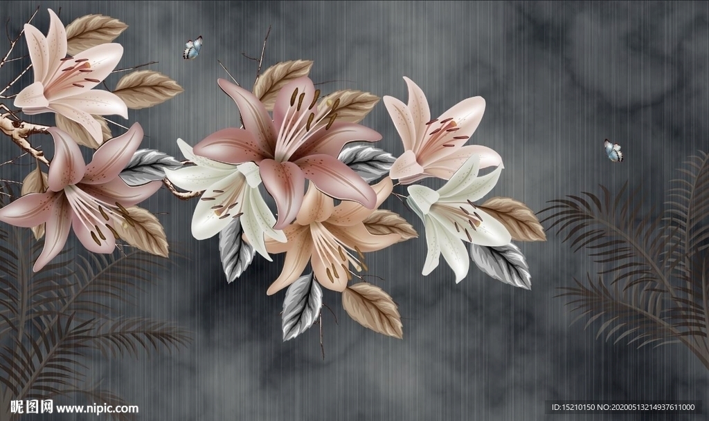 百合花电视背景墙