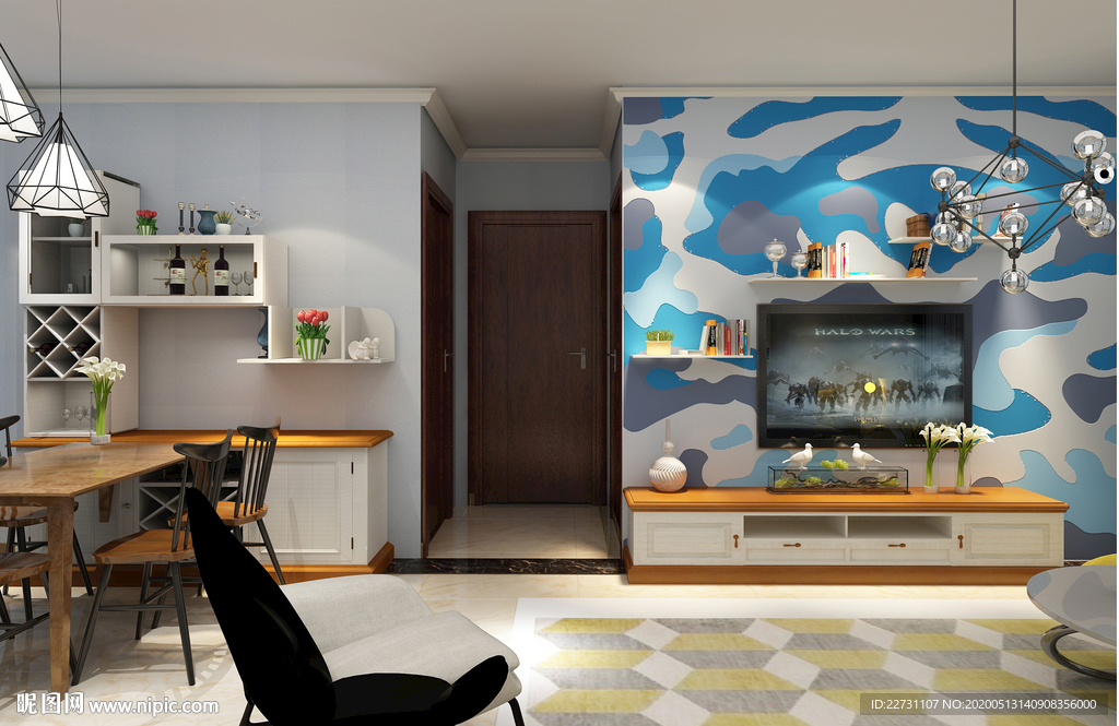 迷彩电视背景墙 迷彩沙发背景墙