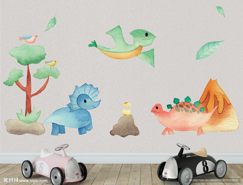 手绘恐龙 恐龙儿童背景墙