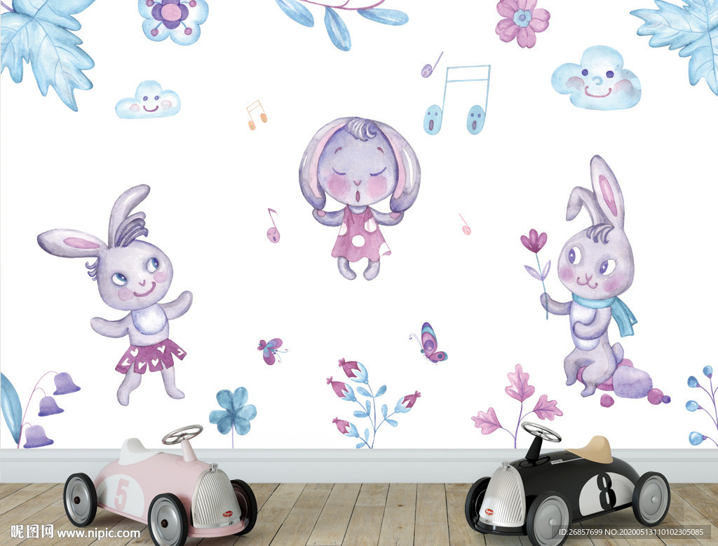可爱小兔子唱歌 儿童背景墙