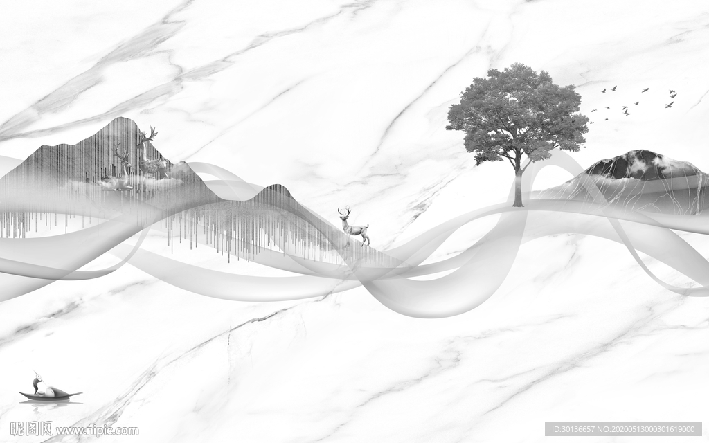 线条大气山水画 TIF分层