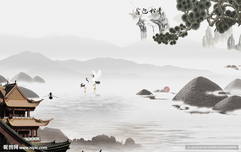 新中式古楼电视背景墙