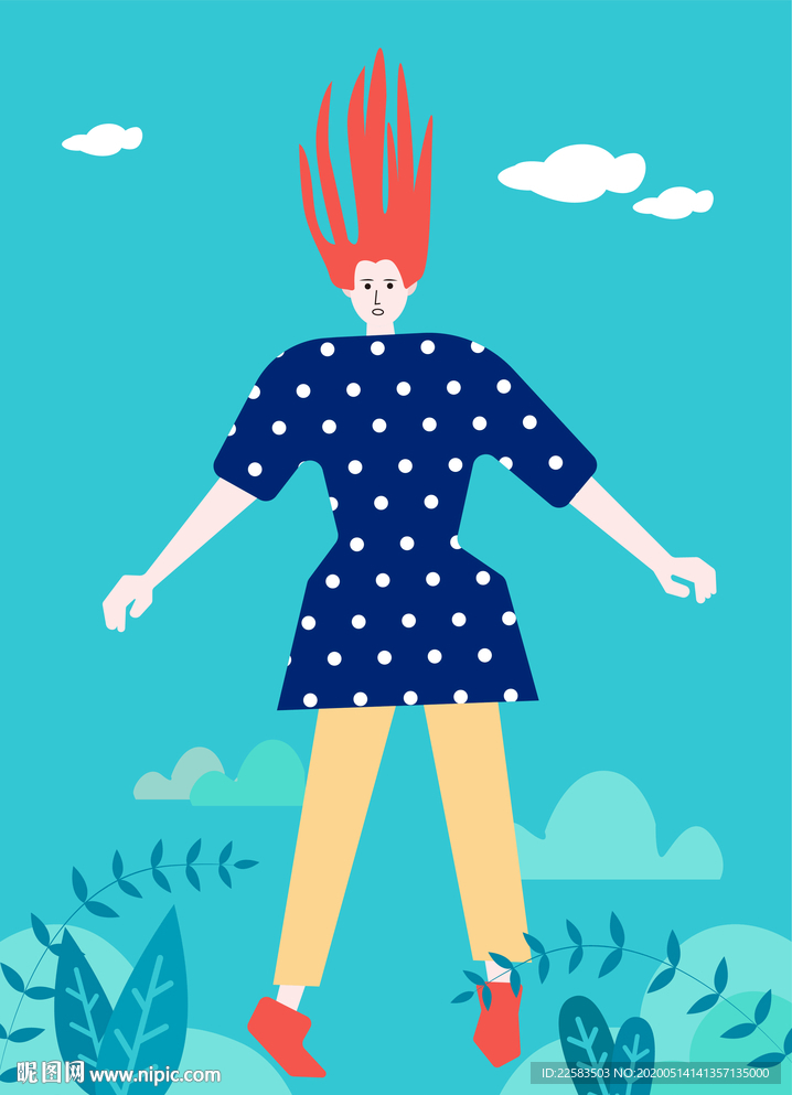 时尚美女扁平化插画人物