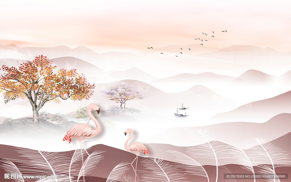 最新山水背景墙 TIF分层