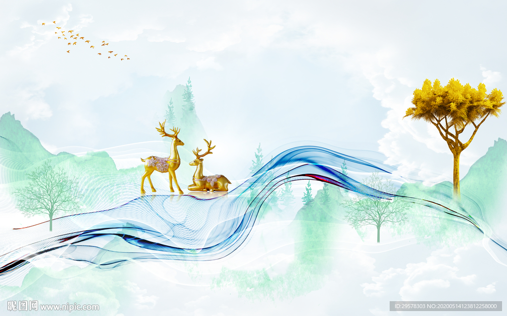 现代新山水背景墙 TIF分层