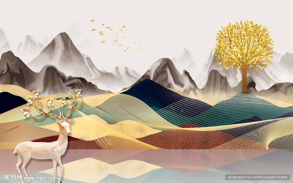 大气新山水背景墙 TIF分层