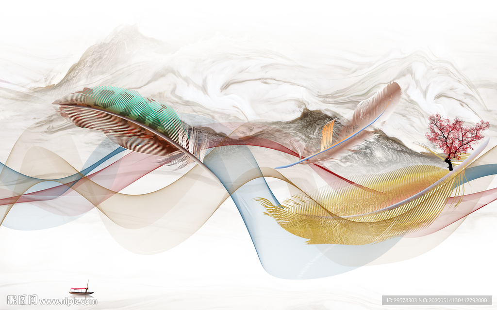 线条新山水背景墙 TIF分层