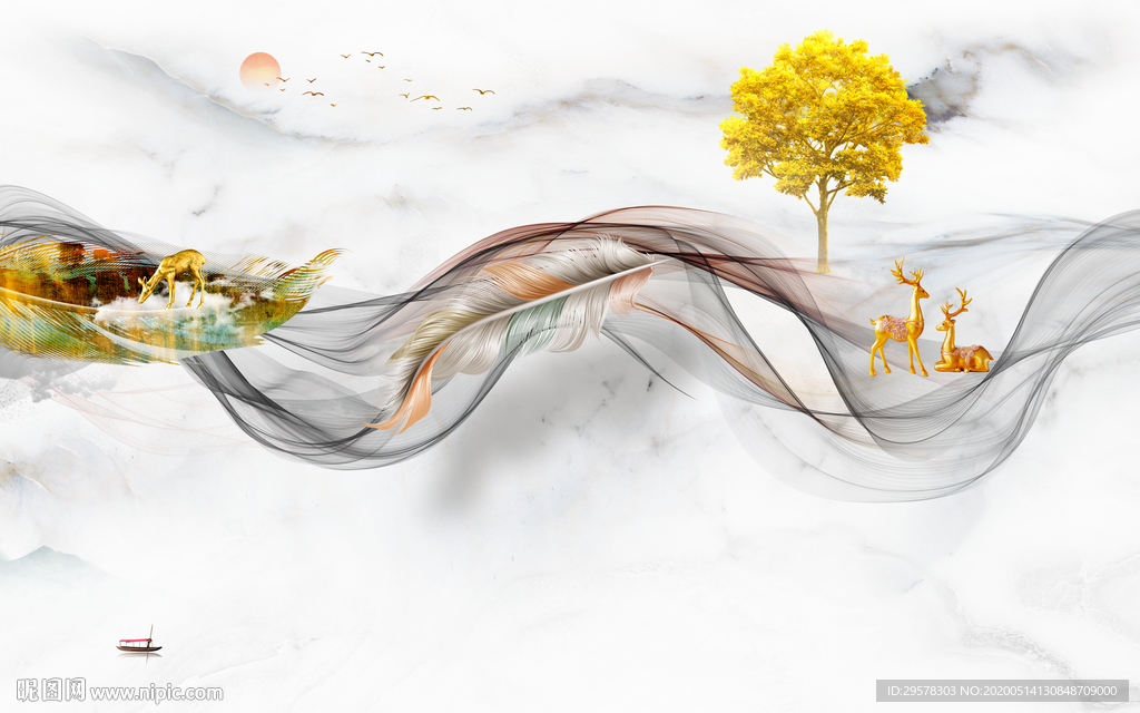 高档 新山水背景墙 TIF分层