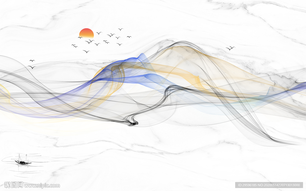 最新轻奢风山水画 tif分层