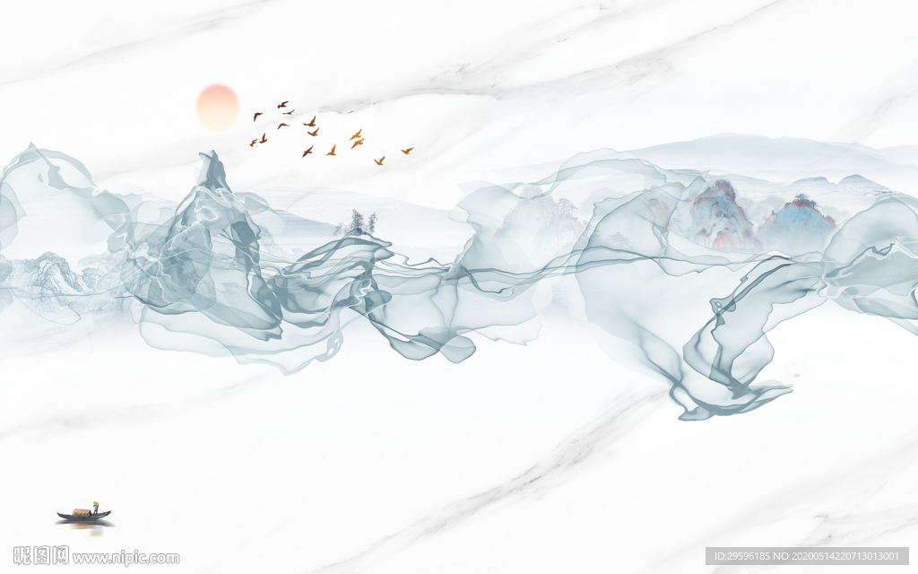 爆款轻奢风山水画 tif分层