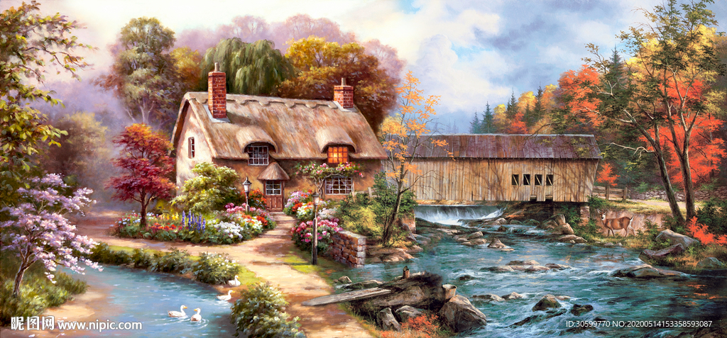 油画风景沙发背景装饰画