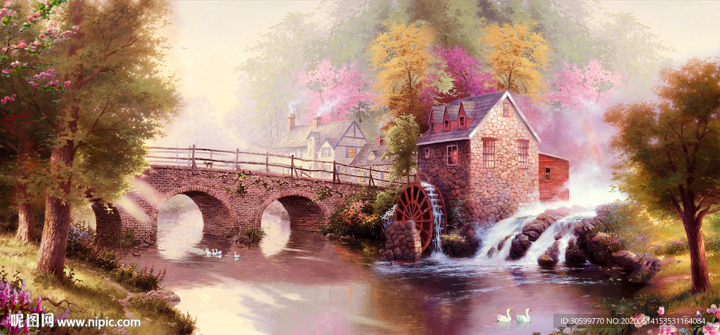 油画风景沙发背景装饰画