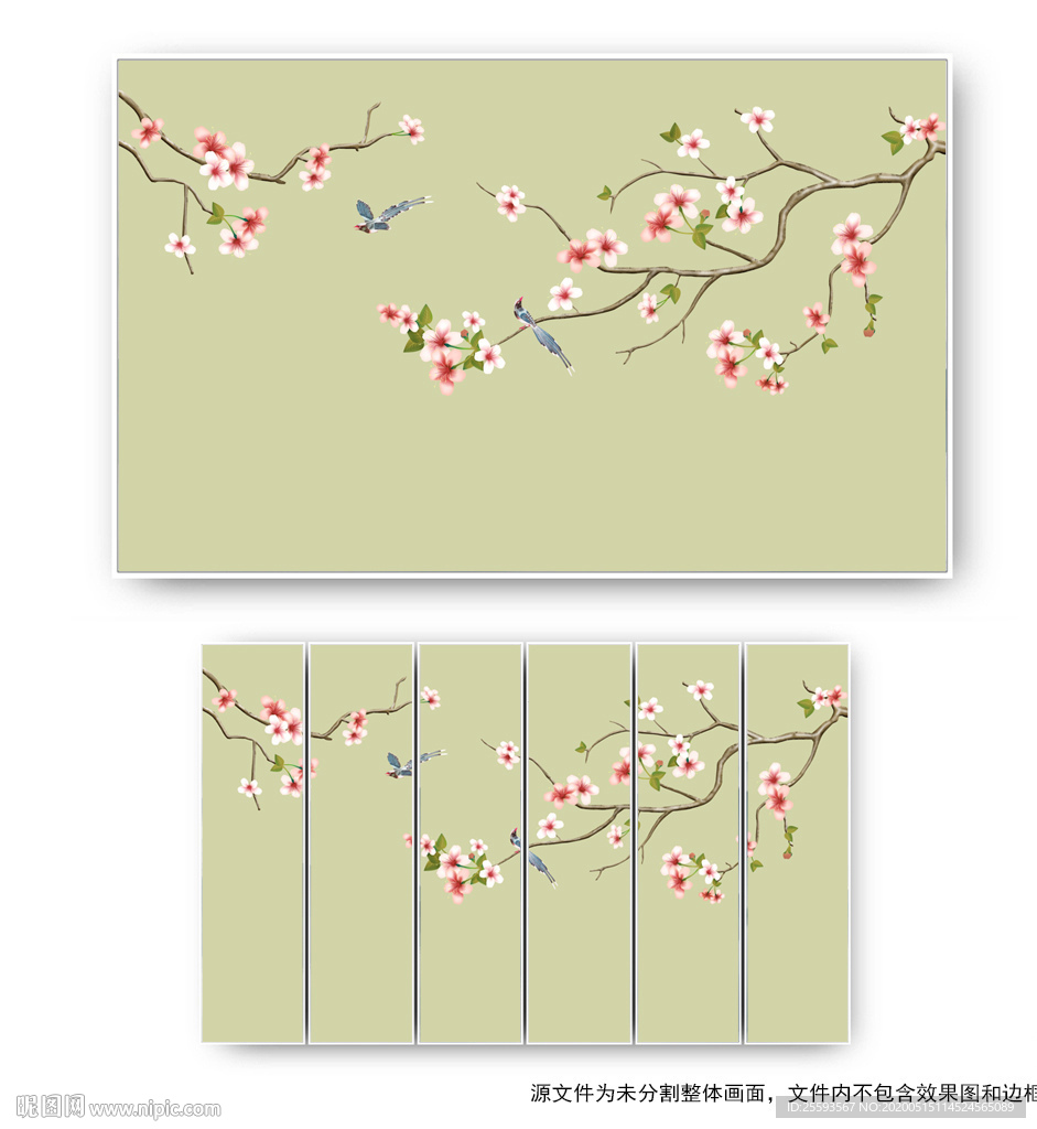 清新花鸟背景墙