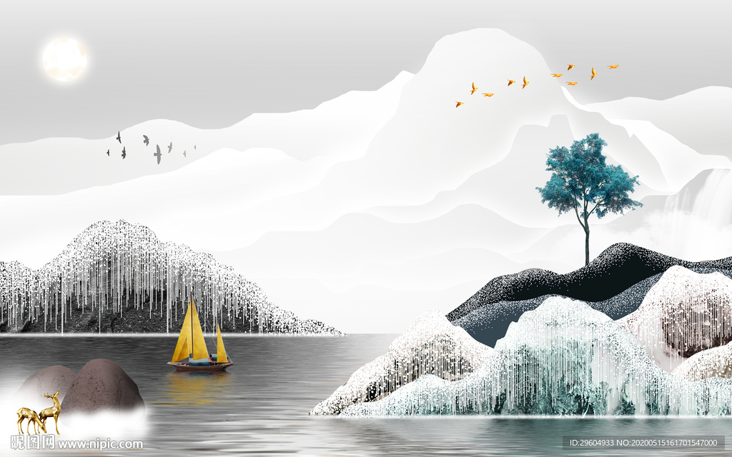 现代中式风格山水 tif分层