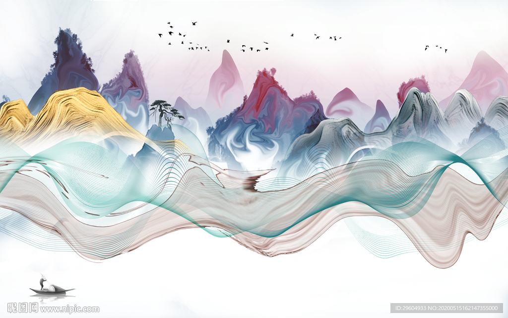 线条中式风格山水 tif分层