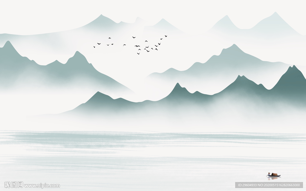 蓝色中式风格山水 tif分层