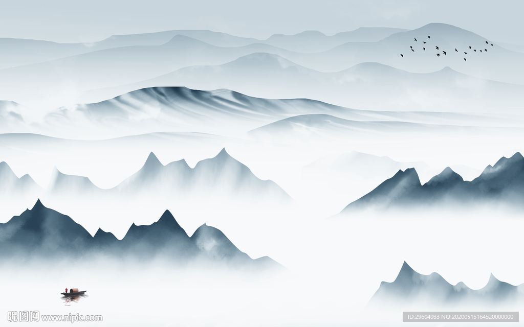 别墅 中式风格山水 tif分层