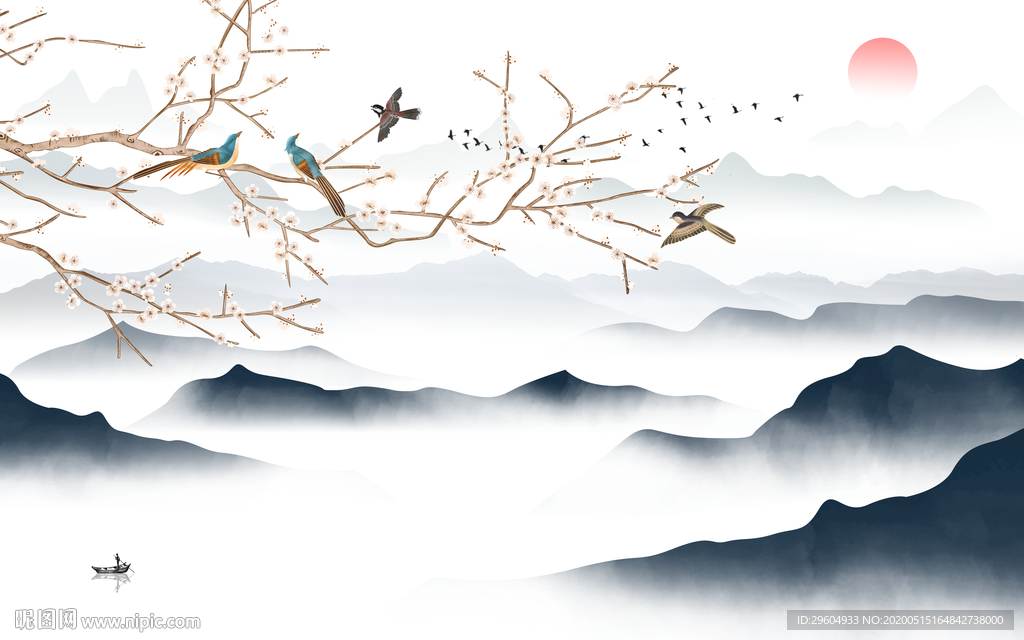 花鸟 中式风格山水 tif分层