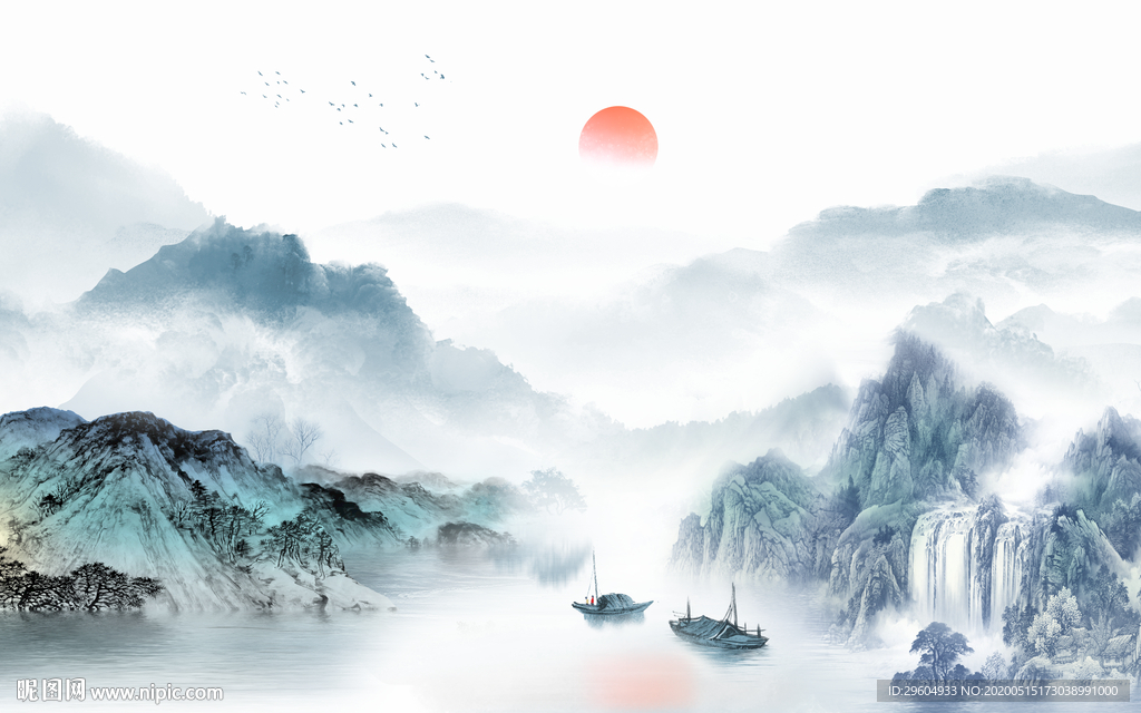 高清 中式风格山水 tif分层