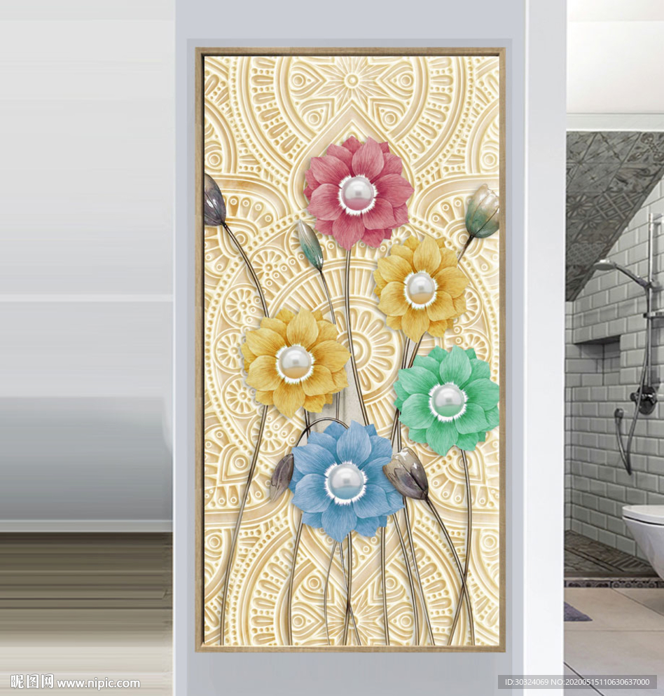 3D浮雕花朵玄关